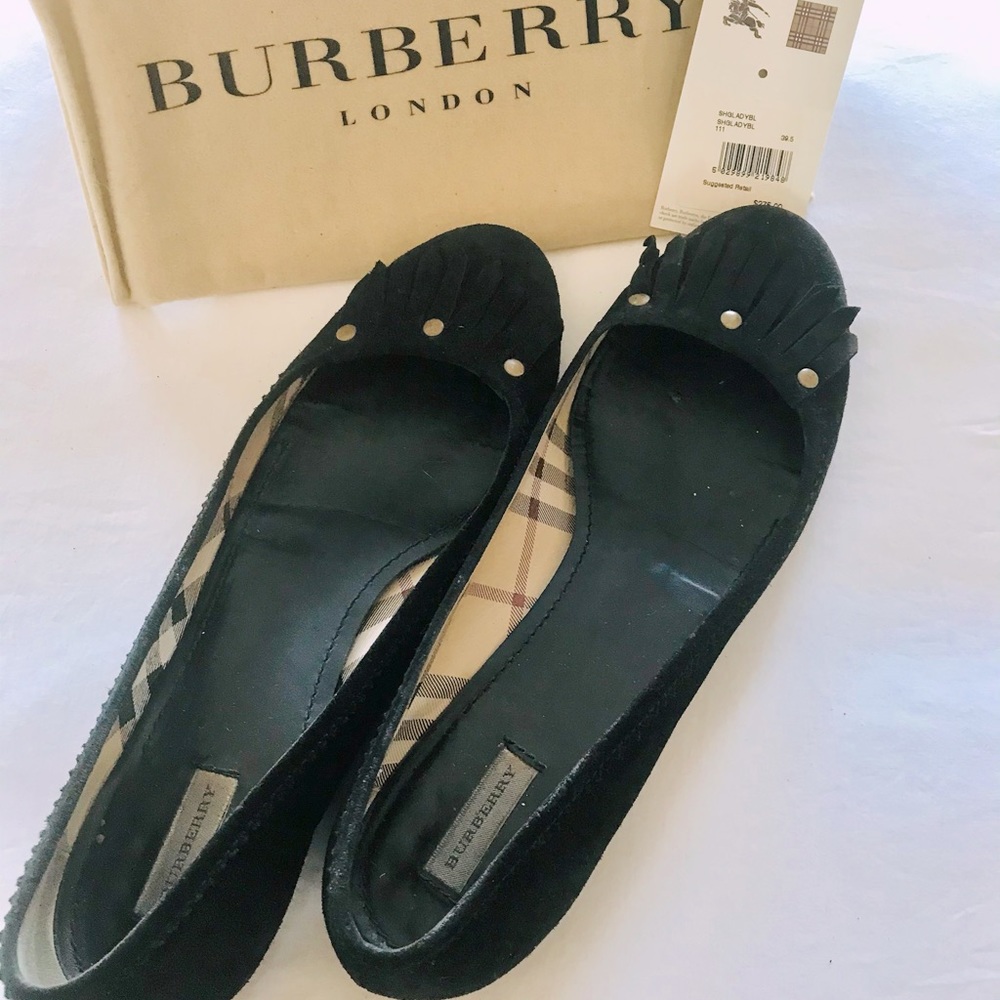 Burberry suede black ballet flats with fringe
